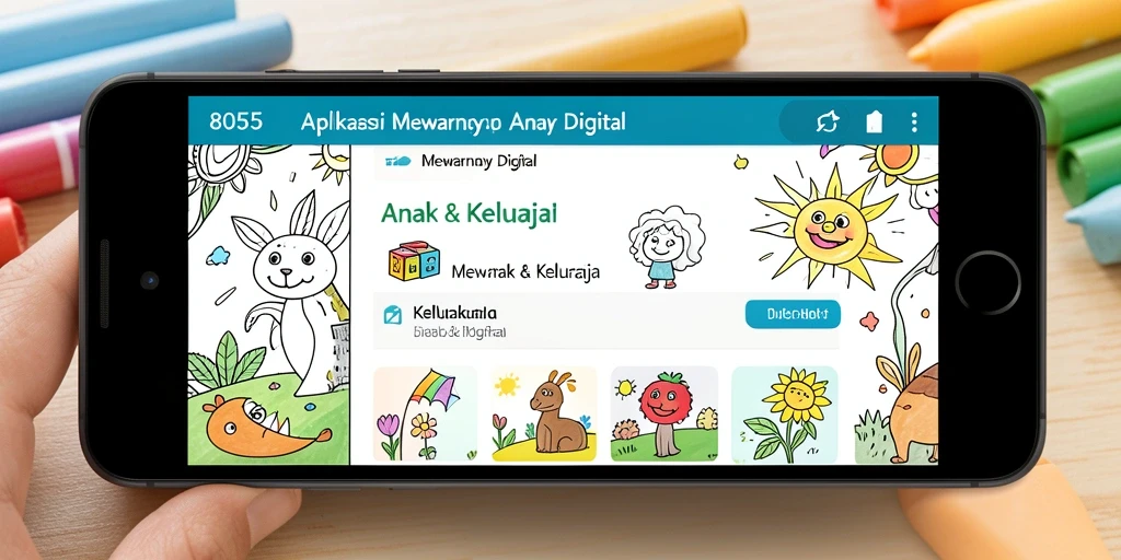 Tampilan antarmuka aplikasi Mewarnai Digital yang interaktif dan ceria.