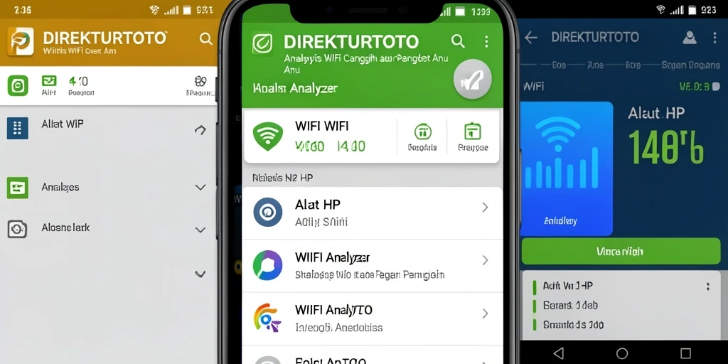 Tampilan antarmuka aplikasi DIREKTURTOTO menunjukkan analisis jaringan WiFi secara jelas.