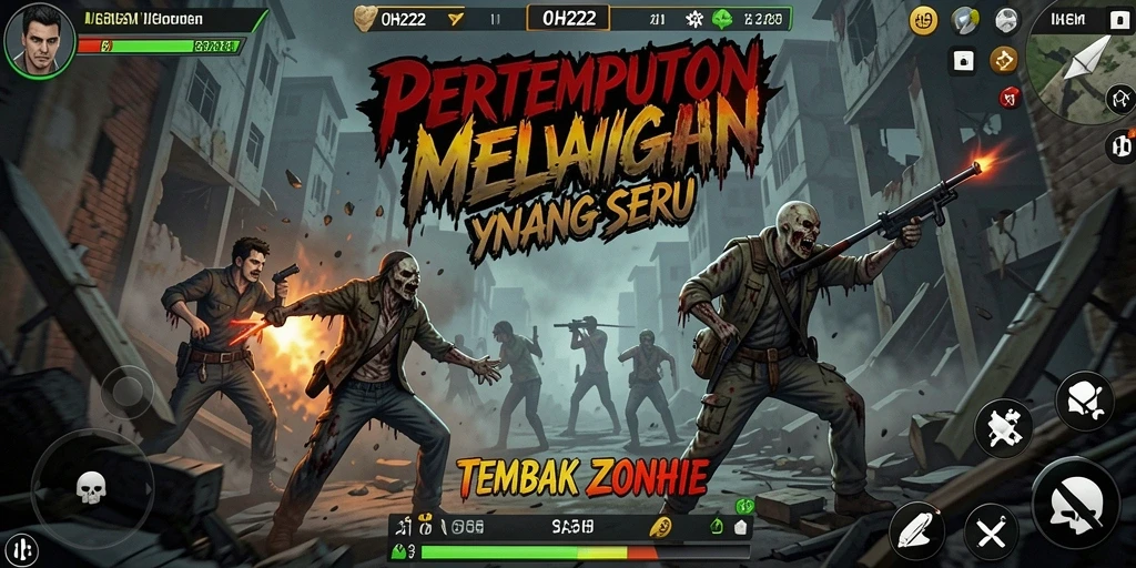 Antarmuka permainan OH222 menampilkan aksi tembak zombie yang mendebarkan.